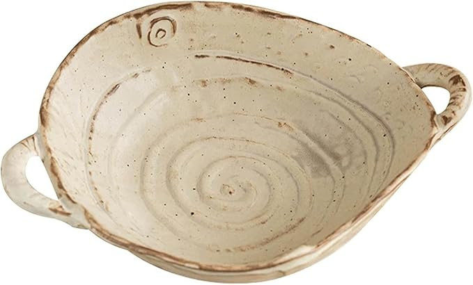 Free-Form Edge Ceramic Bowl with Handles, Retro Distressed Style Glazed for Fruit Bowl,Salad Bowl... | Amazon (US)