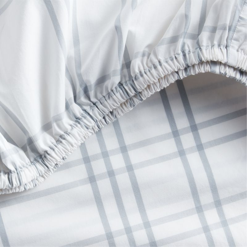 Stax Mist Blue Yarn-Dyed Organic Cotton Baby Crib Fitted Sheet + Reviews | Crate & Kids | Crate & Barrel