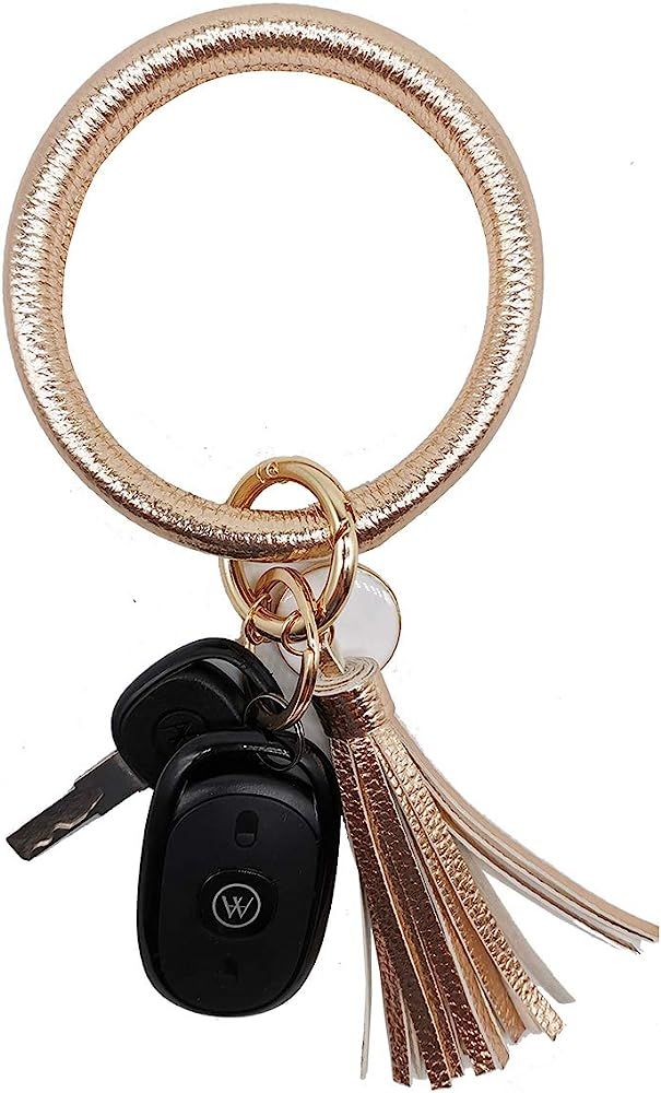 AnnabelZ Keychain Bracelet Wristlet Bangle Key Holder Round Keyring Leather Tassel Key Ring Chain... | Amazon (US)