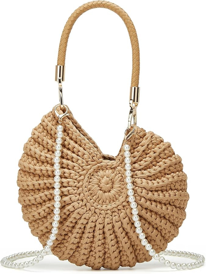 Handmade Crochet Seashell Bag - Women's Boho Beach Tote Handbag with Pearl Accent, Crochet Shell ... | Amazon (UK)