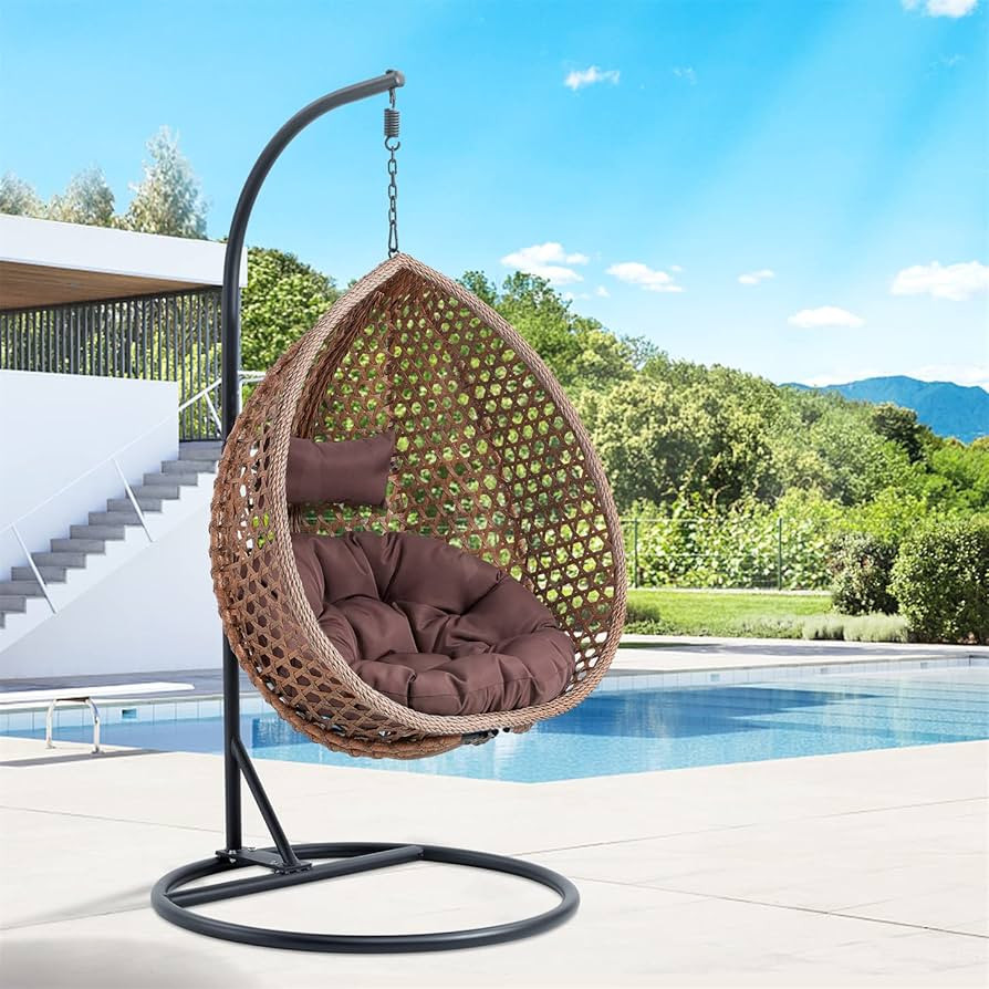 LKTART Egg Swing Chair with Stand Rattan Hanging Egg Chair with Cushions and Pillow Relaxing Chai... | Amazon (US)