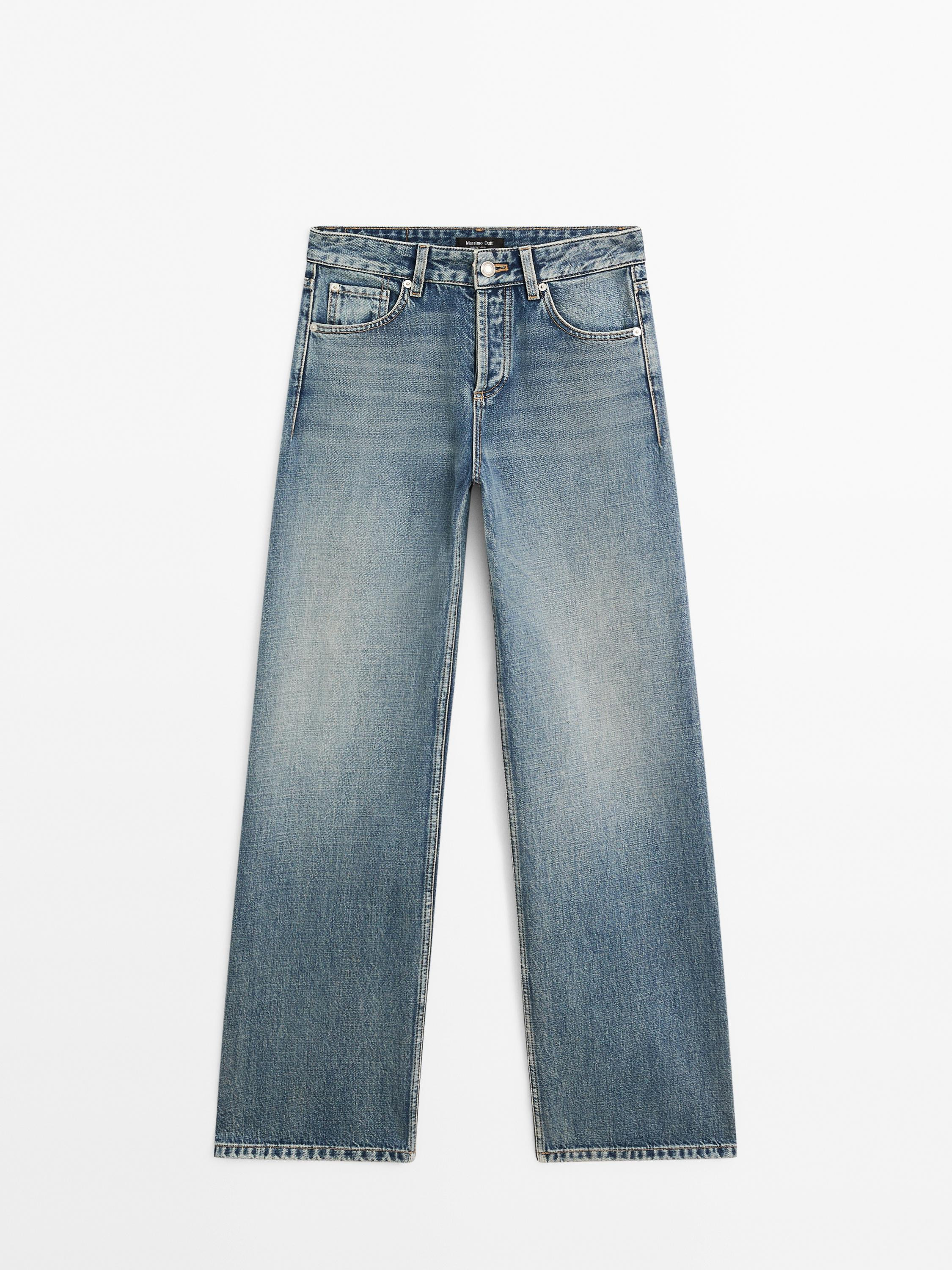 Mid-rise wide-leg cotton jeans | Massimo Dutti US