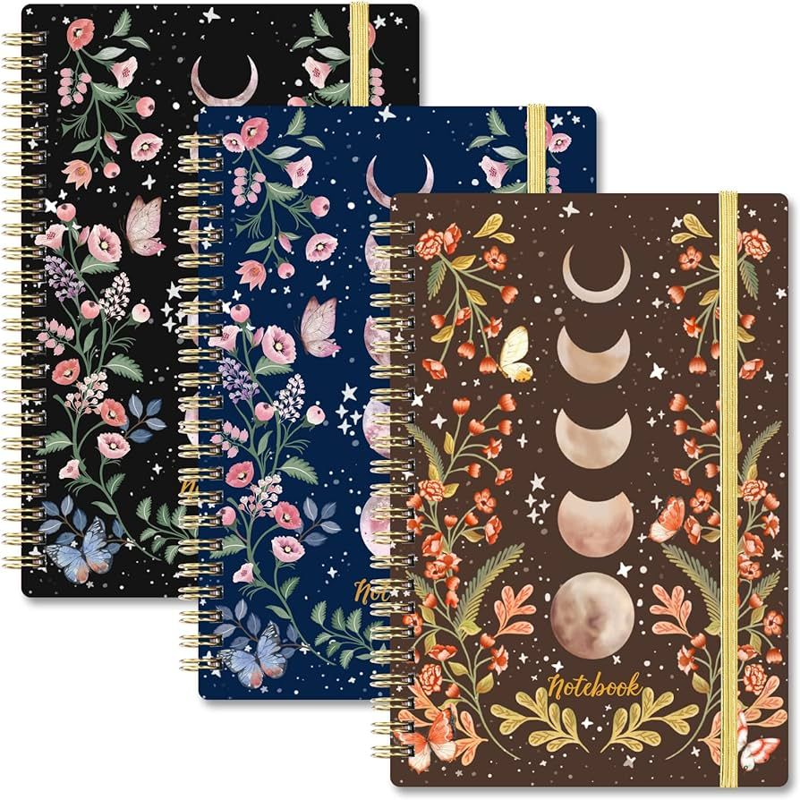 Spiral Notebook - 3 Pack A5 Notebooks Spiral Bound with Back Pocket, Lined Journal Notebook, Spir... | Amazon (US)