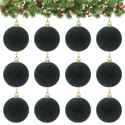 Velvet Ball Ornaments Christmas Balls Green 12 PCS 2.36-Inch Xmas Tree Ball Ornaments for Christmas Trees Decorations Gifts Party Door Garland Wreath Decor | Amazon (US)