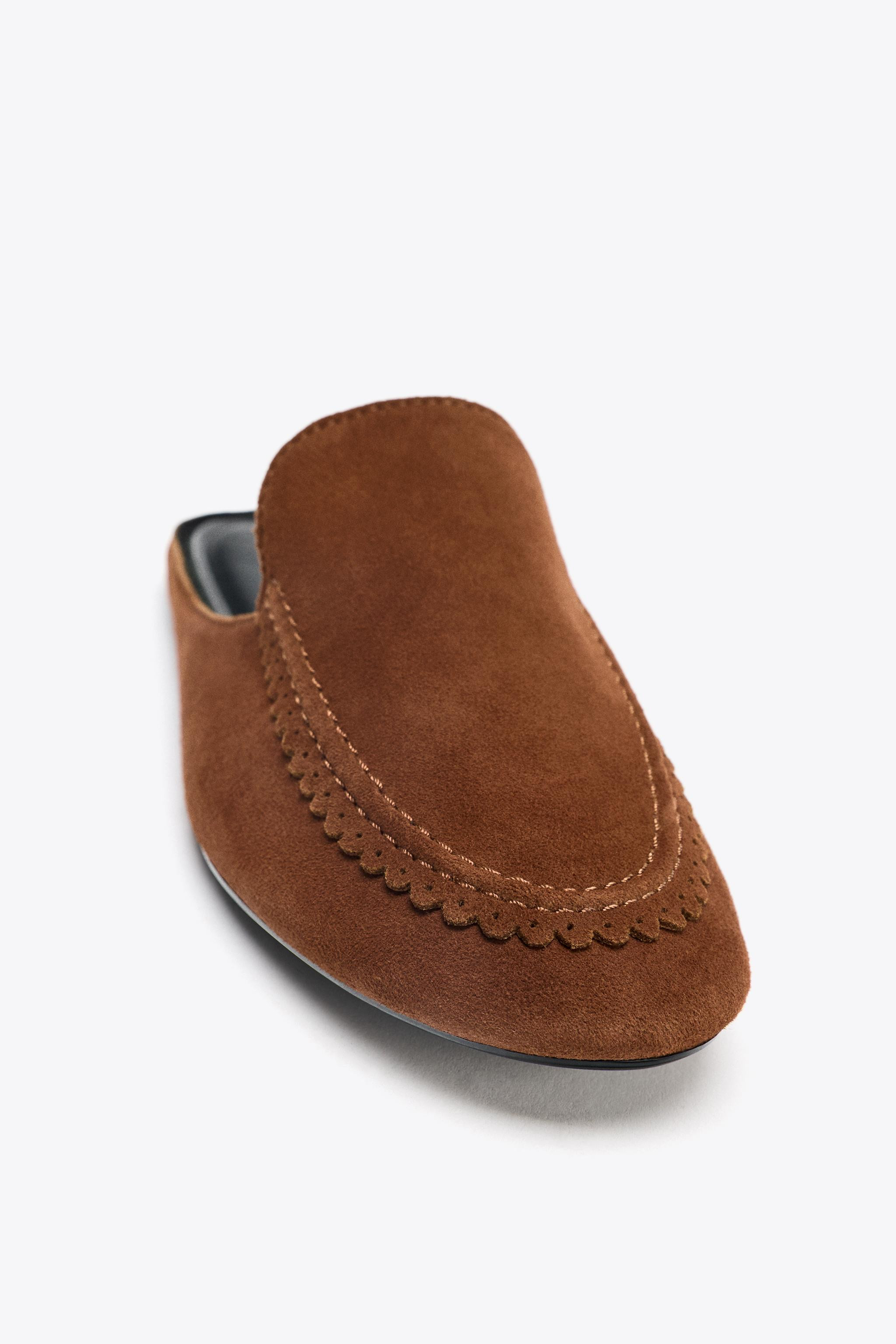 SPLIT LEATHER SLINGBACK SLIPPERS | Zara Canada