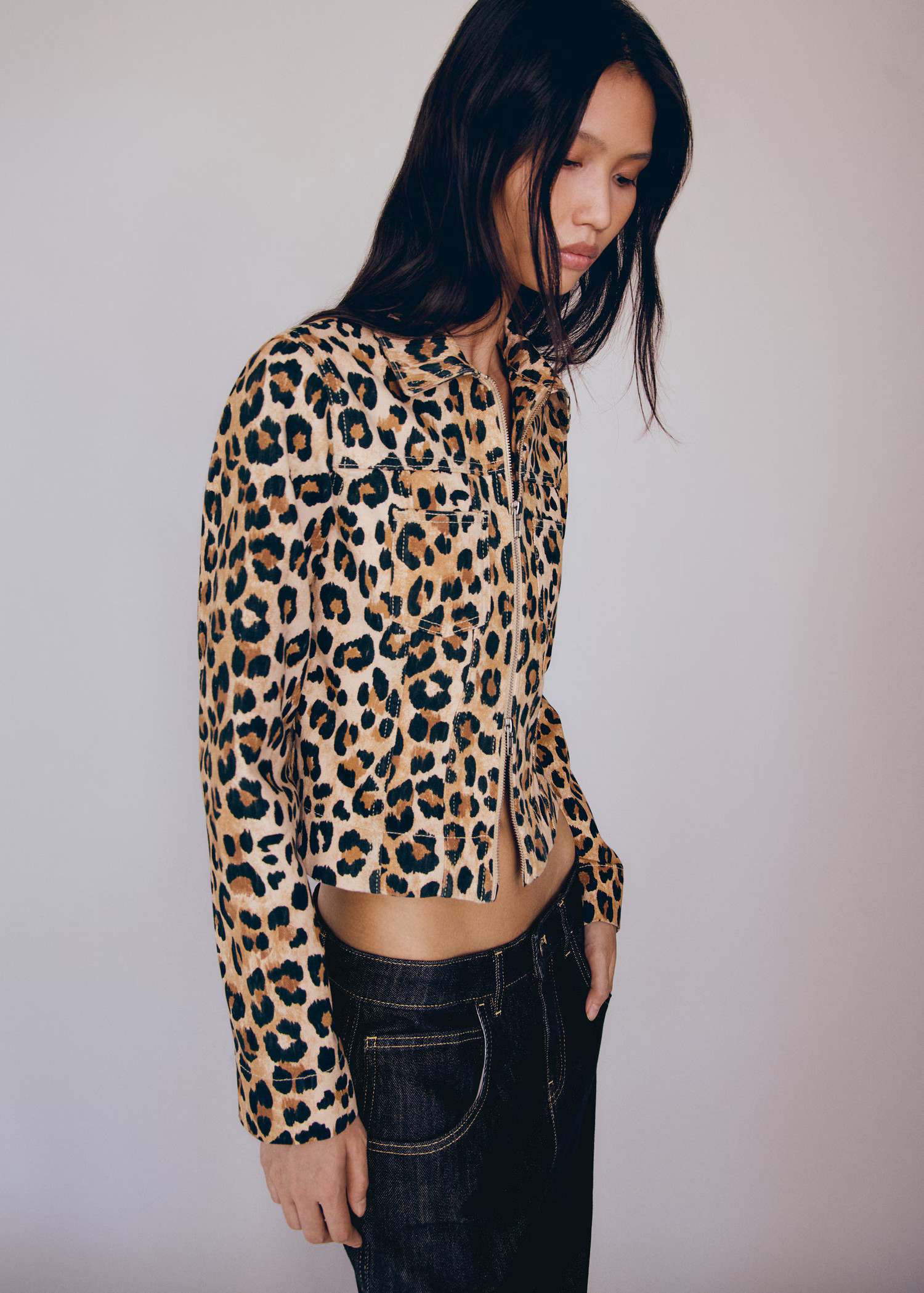 Leopard-print jacket with double zip - Women | MANGO United Kingdom | MANGO (UK)
