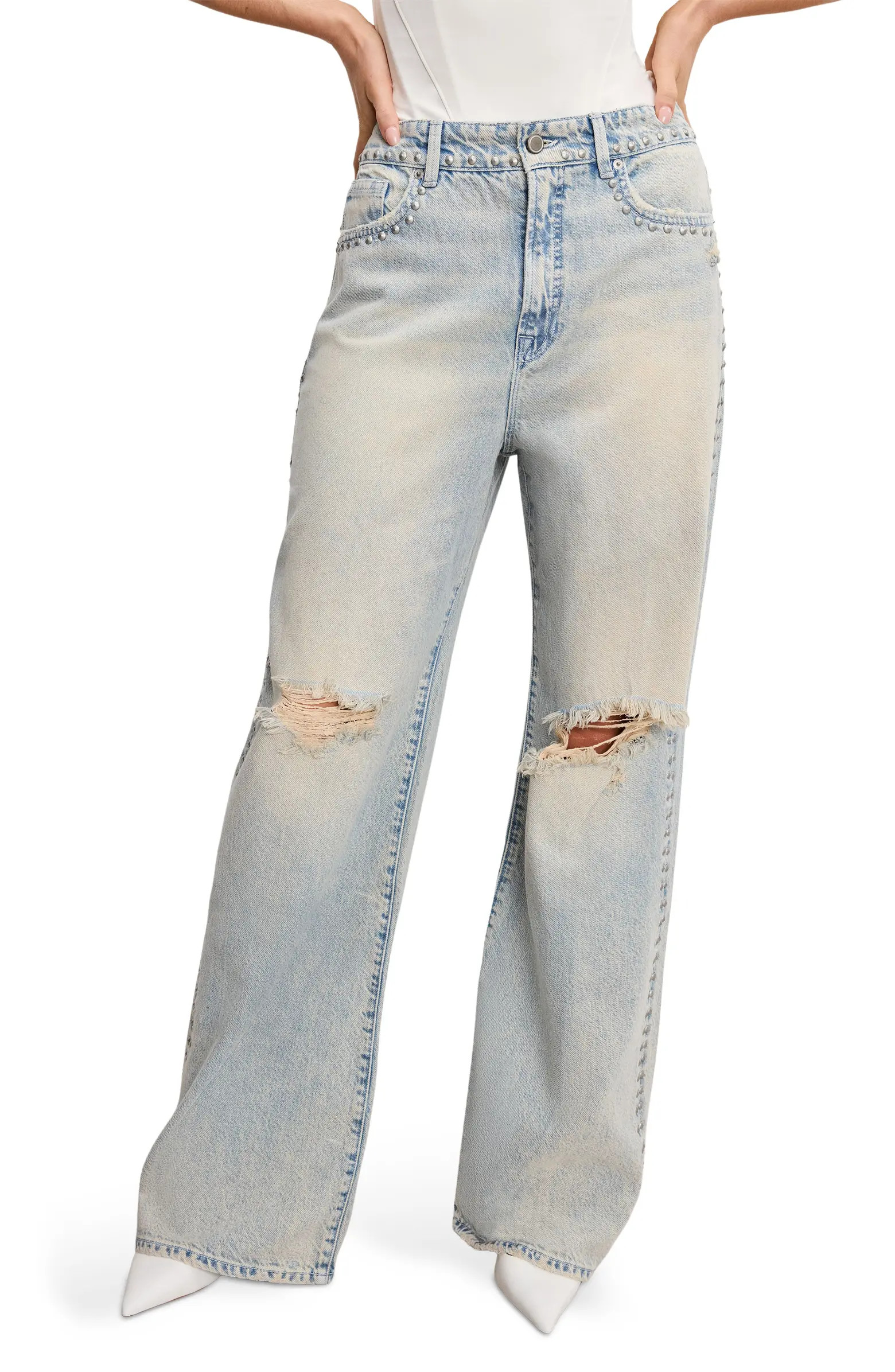 Good American Good Standard Ease Studded High Waist Wide Leg Jeans | Nordstromrack | Nordstrom Rack