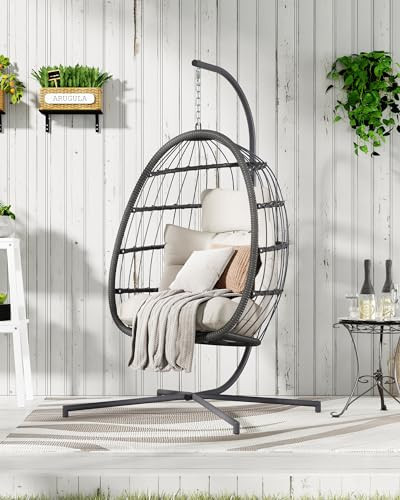 FREDEES Egg Swing Chair with Stand, Outdoor Hanging Egg Chair with Cushion for Patio/Porch/Balcony/Indoor (Beige) | Amazon (US)