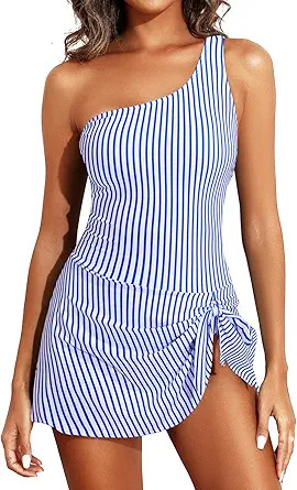 Tempt Me Women One Piece Swim Dress One Shoulder Swimsuit | Tummy control, Skirted bottom, Adjust... | Amazon (US)