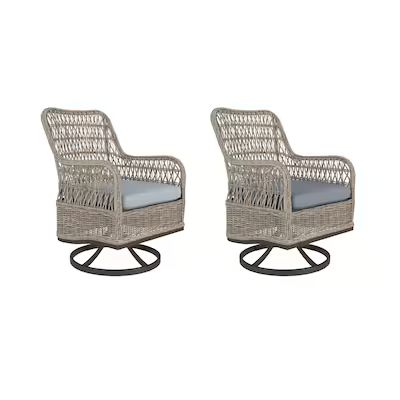 allen + roth  Pointe Break Set of 2 Wicker Brown Metal Frame Swivel Dining Chair(s) with Blue Cu... | Lowe's