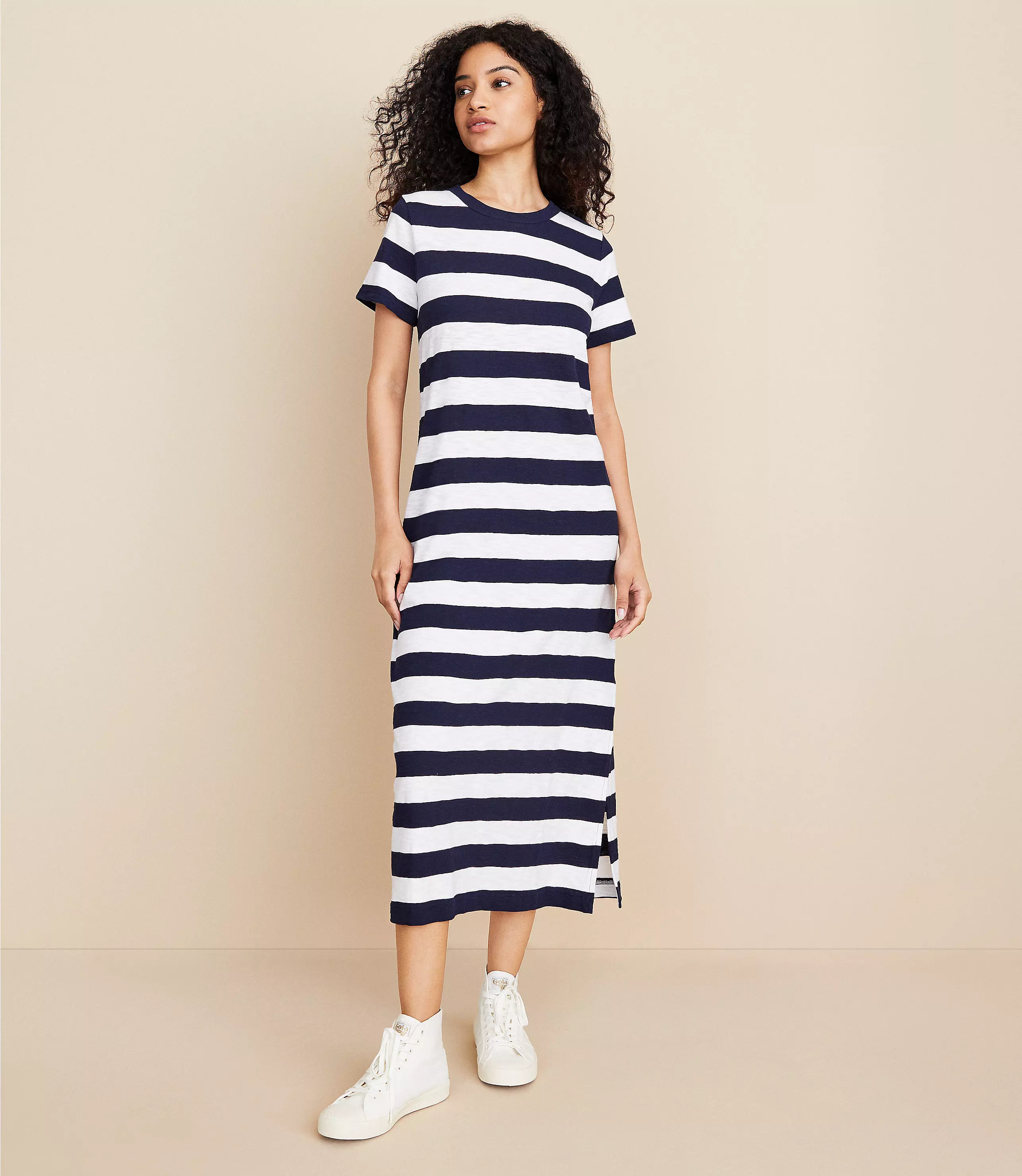 Petite Lou & Grey Striped Soft Slub Midi Tee Dress | LOFT