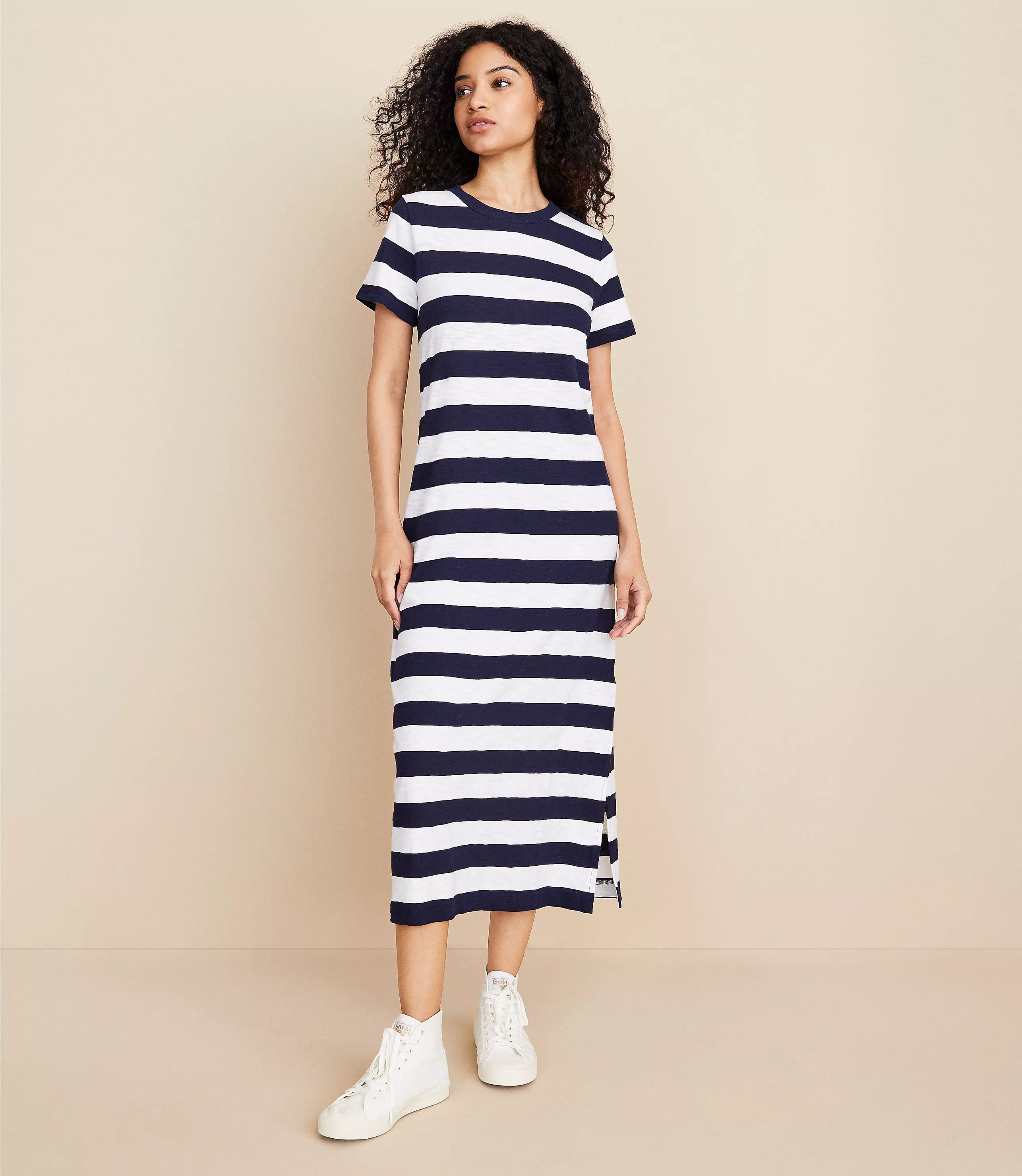 Petite Lou & Grey Striped Soft Slub Midi Tee Dress | LOFT