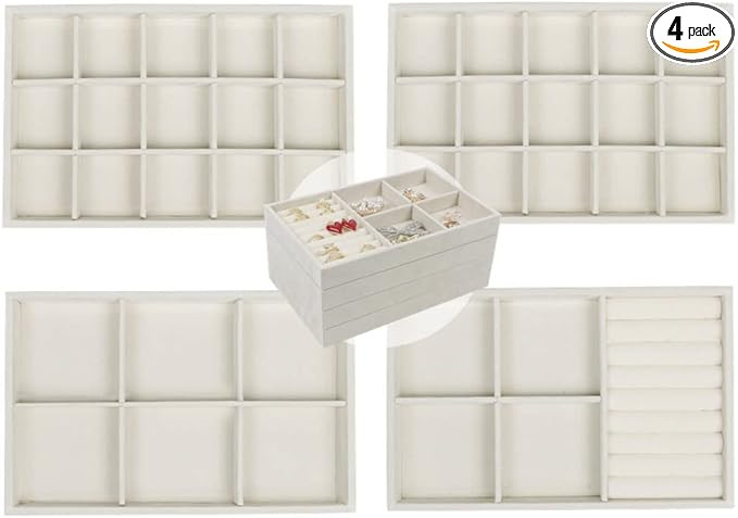Set of 4 Stackable Jewelry Trays Organizer, Velvet Earring Organizer, Jewelry Organizer Showcase ... | Amazon (US)