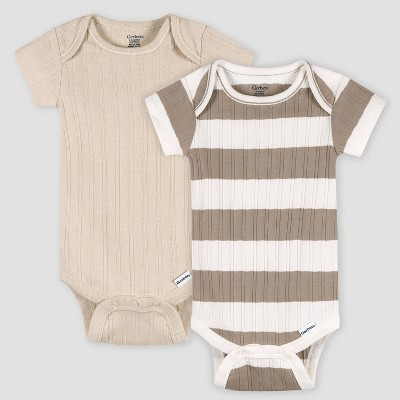 Gerber Baby 2pk Striped Onesie - Tan 6-9M | Target