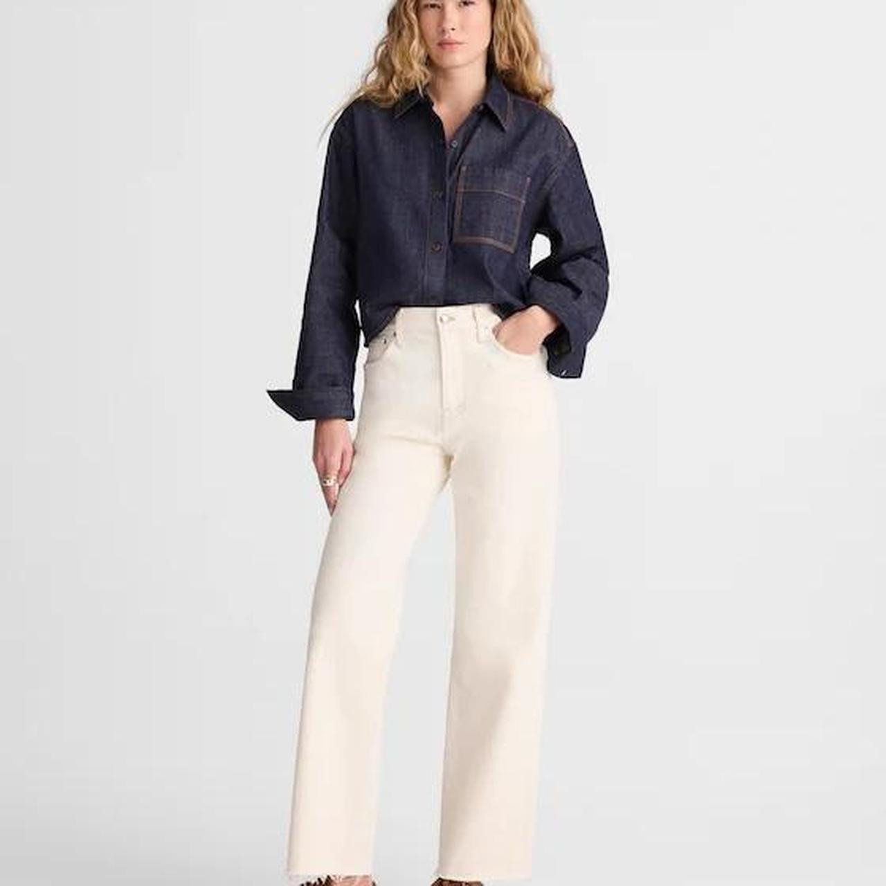 Madewell Women's Jeans - Cream/Navy - 28 | Depop US