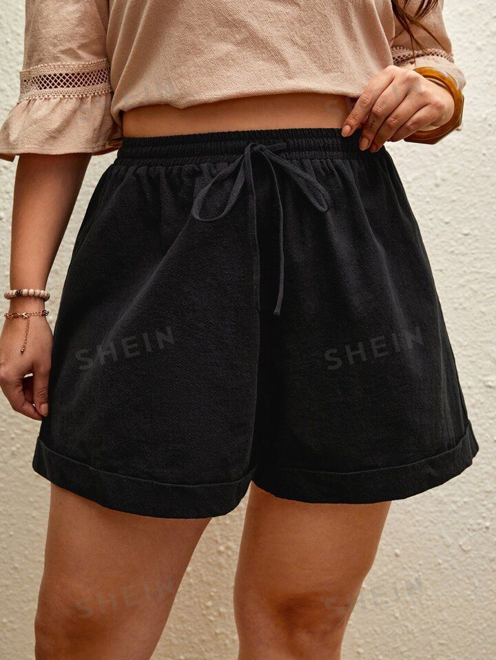 SHEIN VCAY Plus Size Solid Color Wide Leg Shorts | SHEIN
