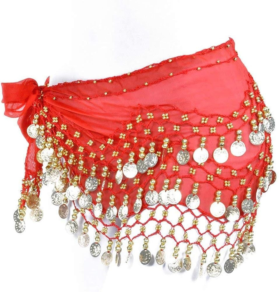 REINDEAR Vogue Style Chiffon Dangling Gold Coins Belly Dance Hip Scarf | Amazon (US)