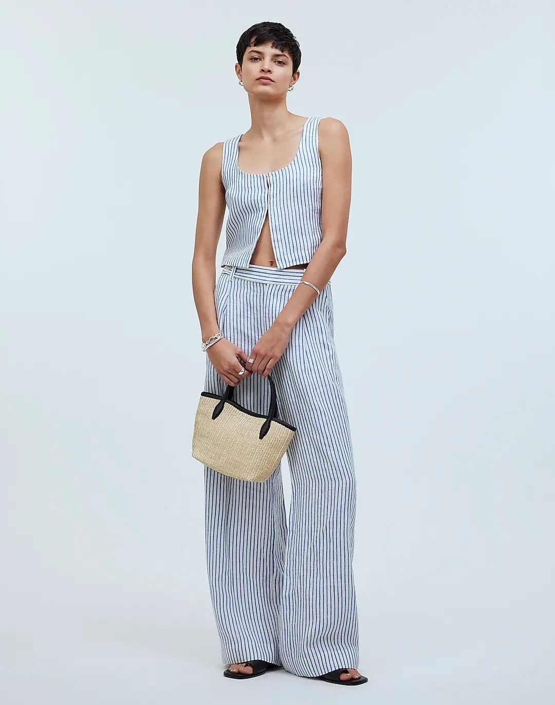 Scoopneck Crop Tank in Stripe 100% Linen | Madewell