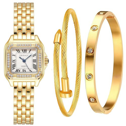 Kchss Gold Watches for Women with Small Vintage Bracelet, Rectangular Case Roman Dial | Amazon (US)