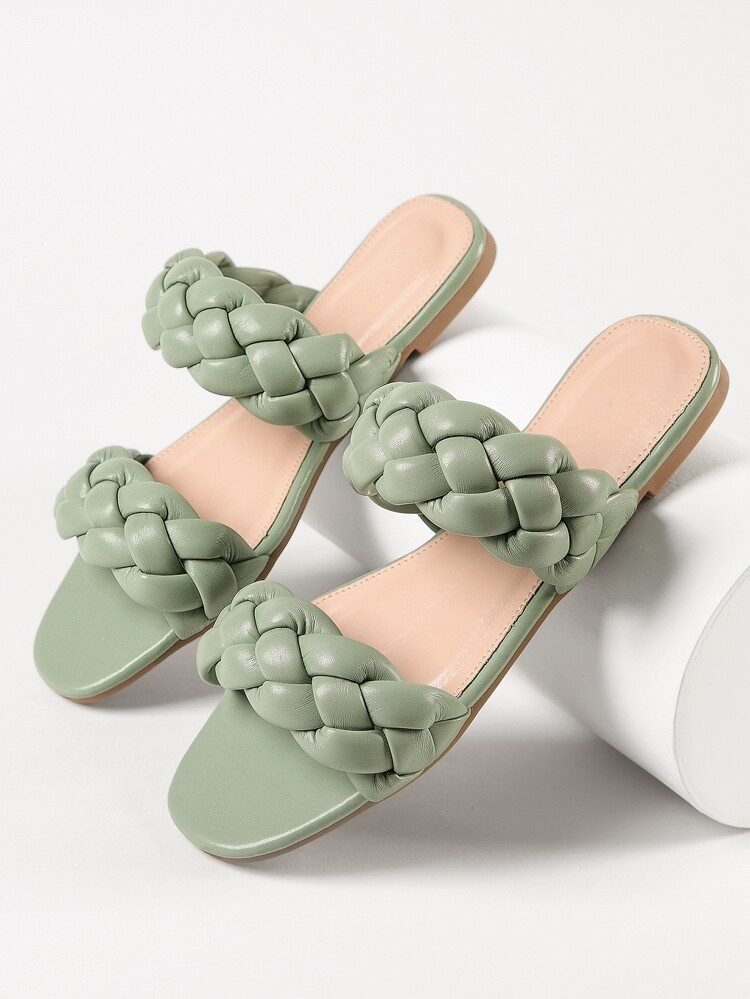 Braided Dual Vamp Faux Leather Sandals | SHEIN