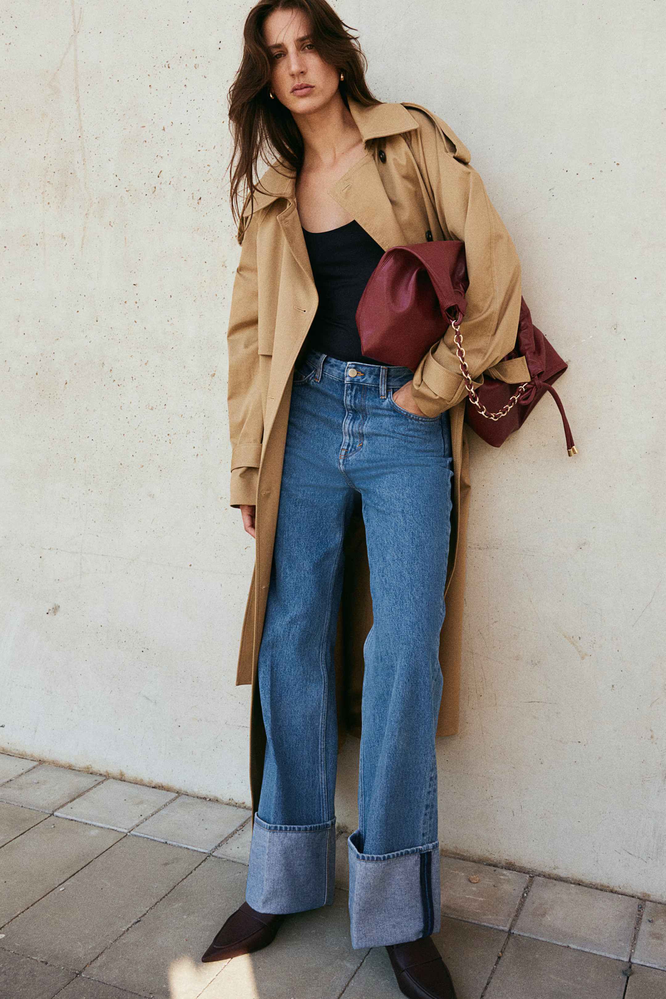 Wide-leg Turn-up Jeans - Regular waist - Long - Denim blue - Ladies | H&M US | H&M (US + CA)