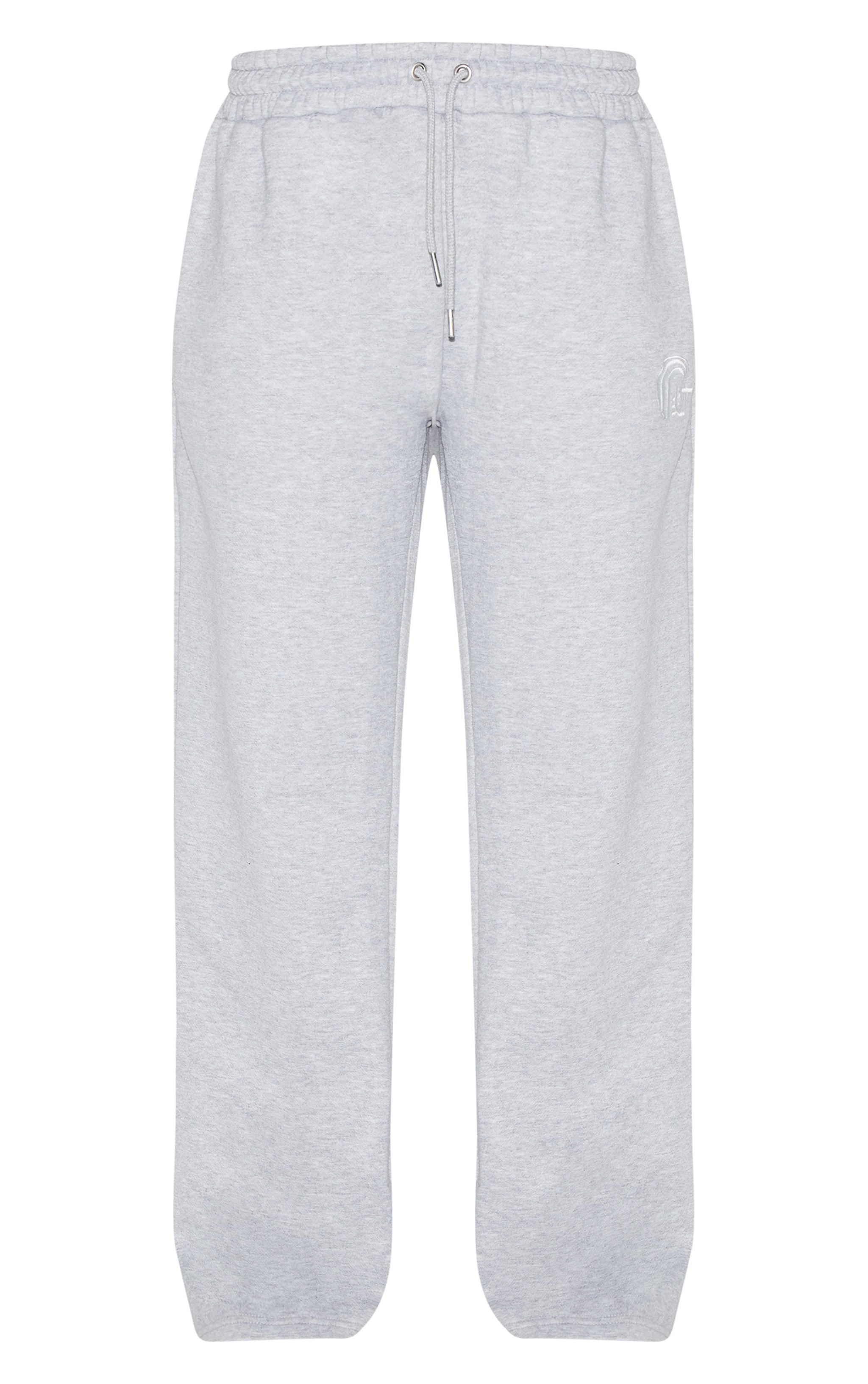 PRETTYLITTLETHING Grey Marl Embroidered Graphic Wide Leg Sweatpants | PrettyLittleThing US