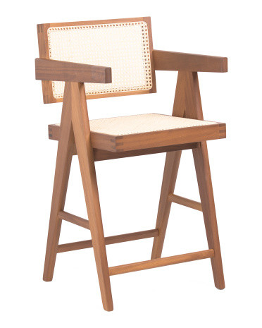 Made In Italy 18x37 Iroko Wood And Viennese Cane Chandigarh Counter Stool | TJ Maxx