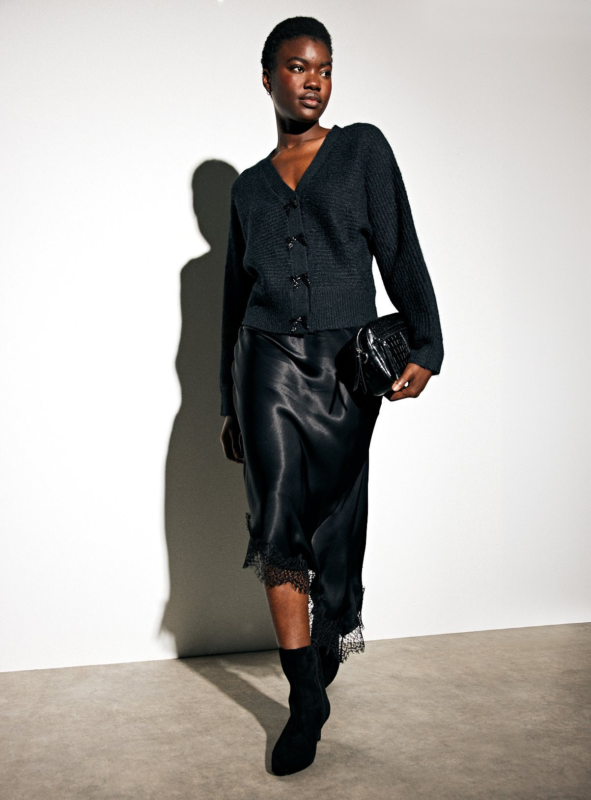 Black Lace Satin Asymmetric Skirt | Tu Clothing
