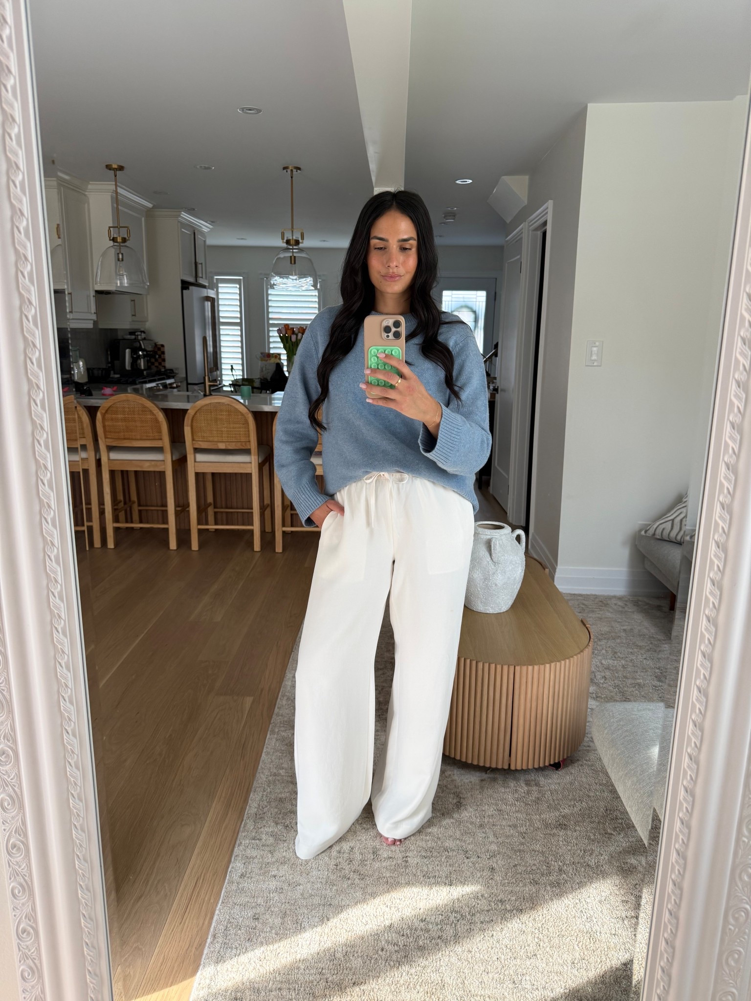 Wearing a medium sweater and a size medium tall in the pants

#LTKcanada #LTKstyletip #LTKsummer