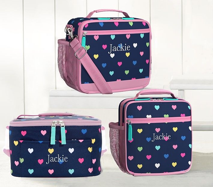 Mackenzie Navy Pink Multi Hearts Lunch Boxes | Pottery Barn Kids