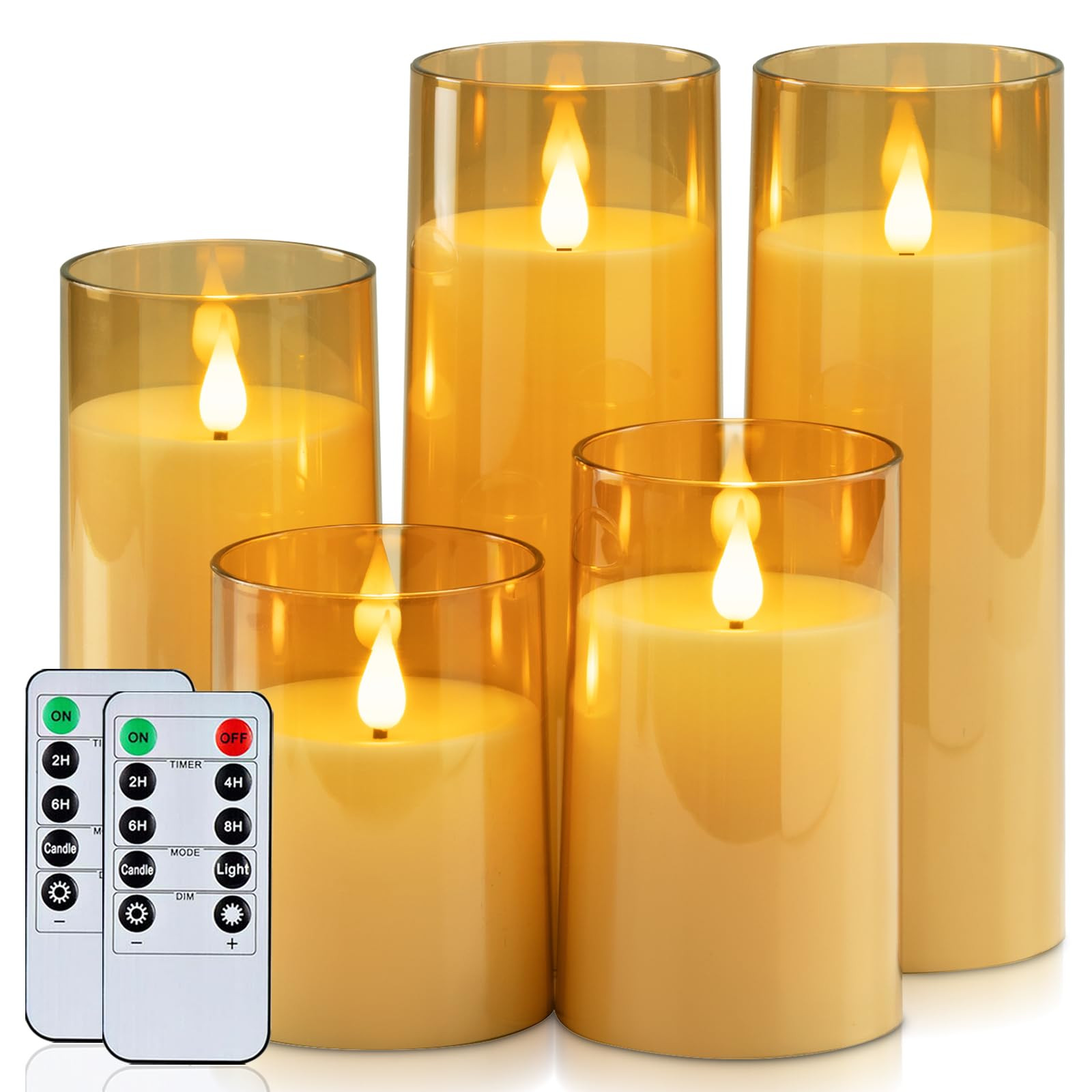 Homemory Amber Flickering Flameless Candles, Battery Operated Acrylic LED Pillar Candles with Rem... | Amazon (US)