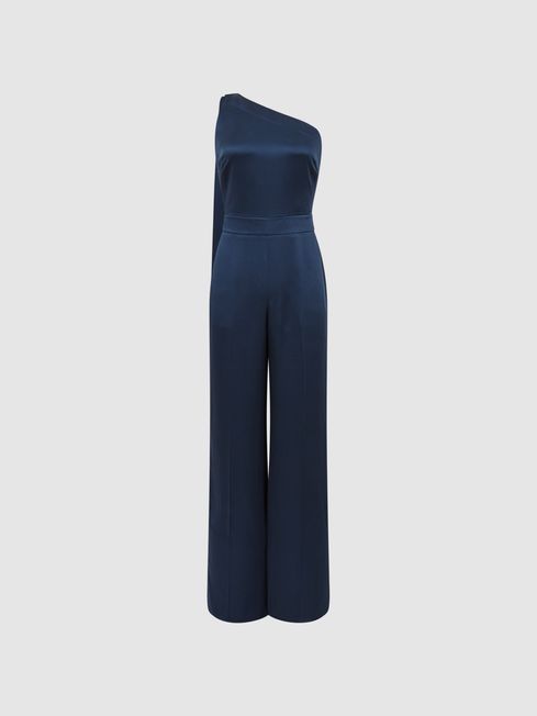 Reiss Navy Lucinda Bridesmaid One Shoulder Jumpsuit | Reiss UK