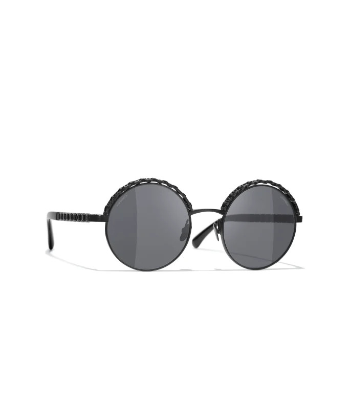 Sunglasses: Round Sunglasses, metal & calfskin — Fashion | CHANEL | Chanel, Inc. (US)