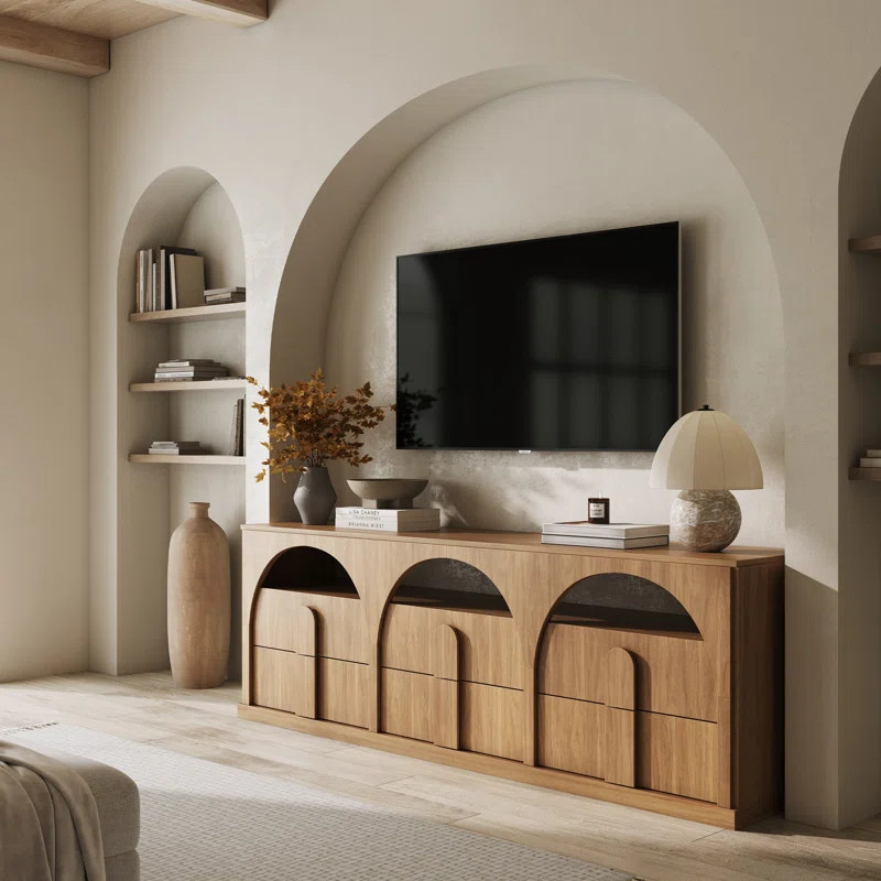 70" TV Stand for TVs up to 75" w/Drawers & Open Shelves, Camel | Wayfair North America