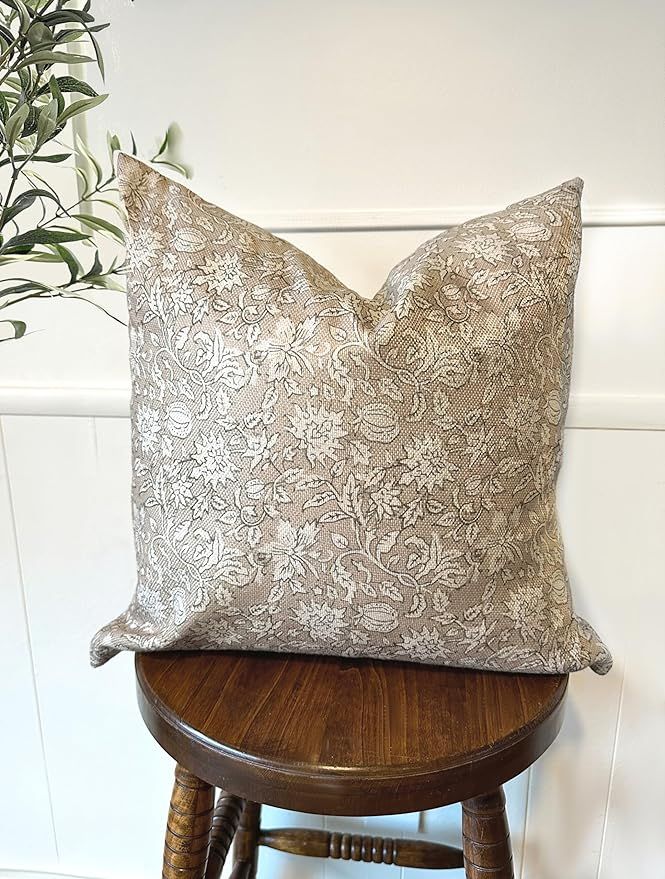 Neutral Modern Vintage Whimsical Floral Pillow Cover | Amazon (US)