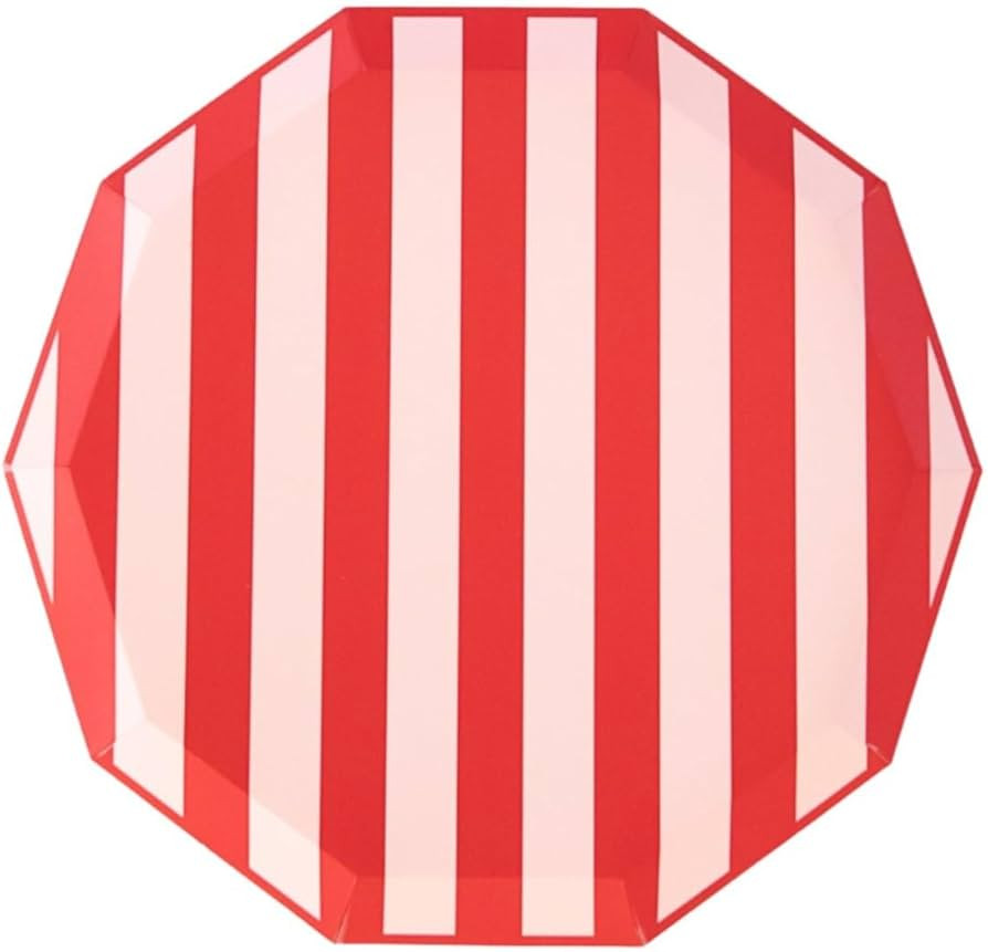 Bonjour Fête Pink & Red Signature Cabana Stripe Paper Party Plates | Large Disposable Size for H... | Amazon (US)