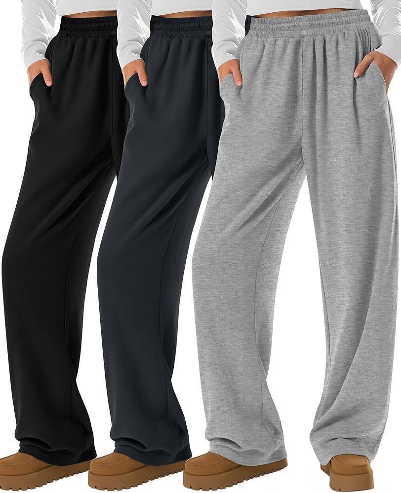 Neer 3 Pack Womens Wide Leg Sweatpants Elastic High Waisted Baggy Long Pant Casual Lounge Yoga Dr... | Amazon (US)