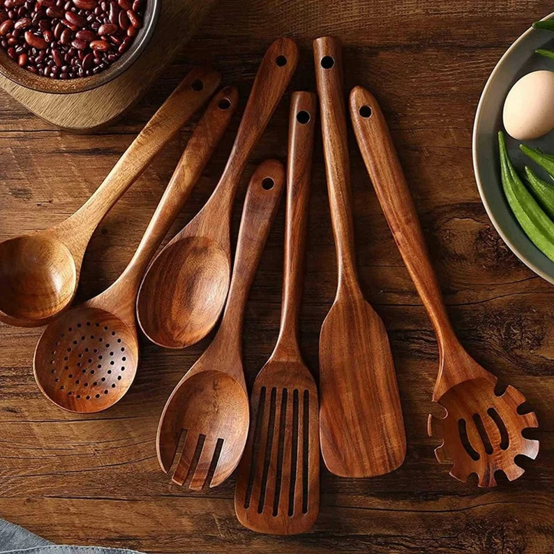 7 Pack Wooden Kitchen Utensils Setwooden Spoons for Cooking - Etsy | Etsy (US)