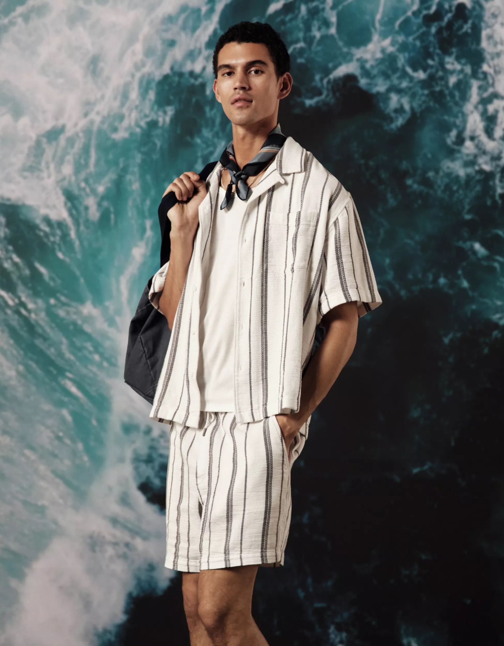 AE Poolside Striped Button-Up Shirt | American Eagle Outfitters (US & CA)