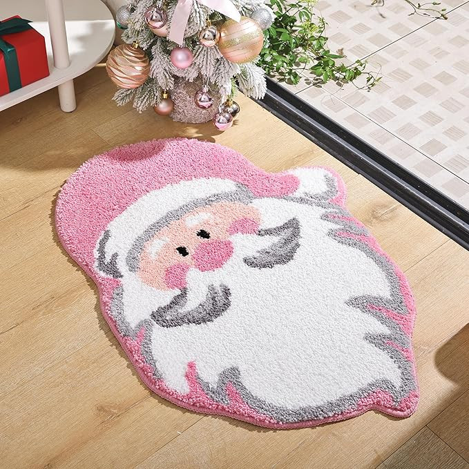 YIKUSH Santa Claus Bathroom Rugs for Living Room Christmas Pink Rug Absorbent Washable Bath Mat S... | Amazon (US)