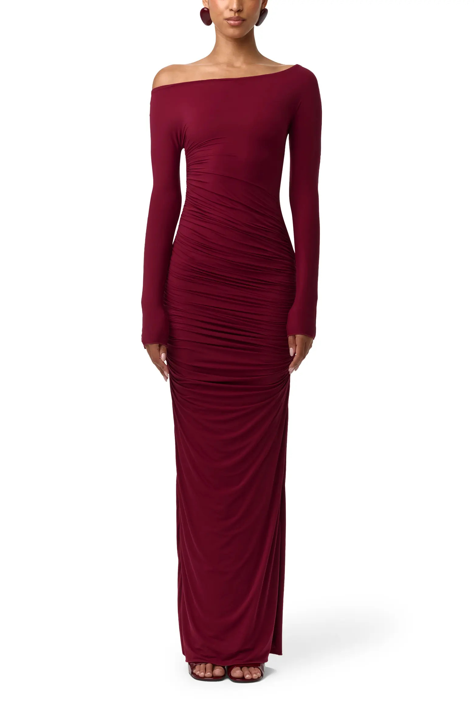 Naked Wardrobe Ruched Off the Shoulder Long Sleeve Maxi Dress (Women) | Nordstrom | Nordstrom