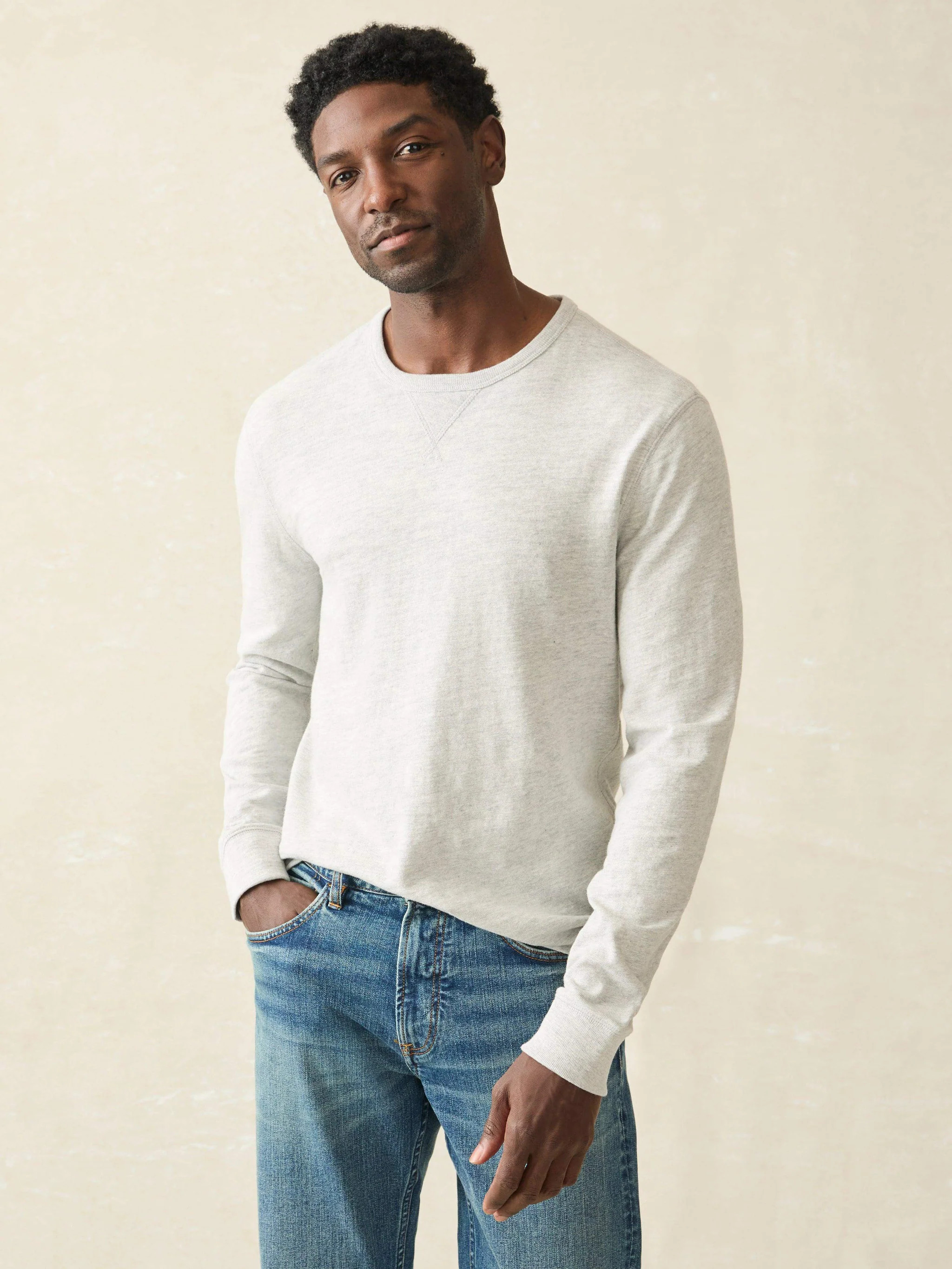 Sunwashed Slub Crew - Light Grey Heather | Faherty