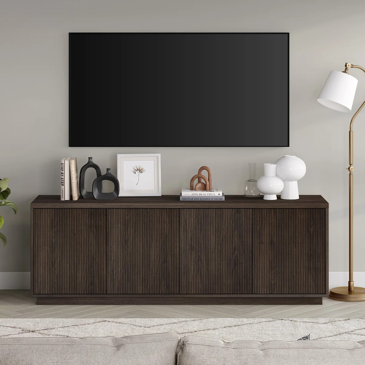 Hanson Rectangular Fluted TV Stand for TV's up to 75" in Alder Brown | Wayfair North America