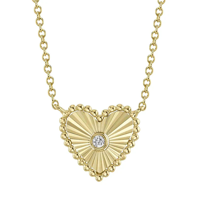 Fluted Heart Necklace with Bezel Diamond Center | J. Brooks Jewelers