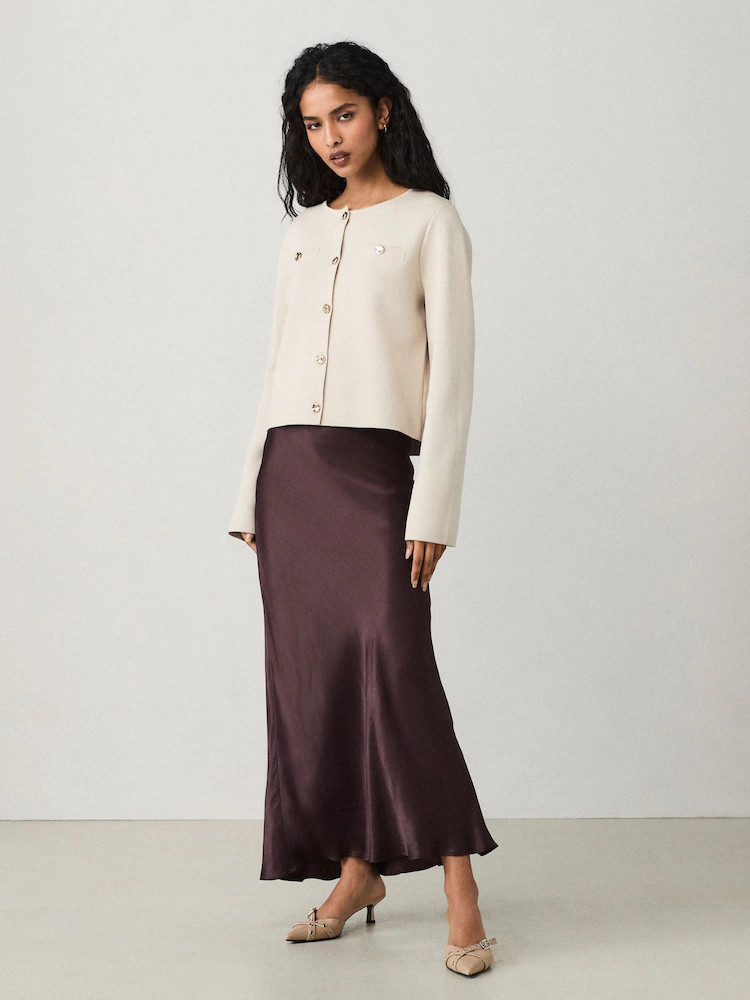Chocolate Brown Satin Midi Skirt | Next AU