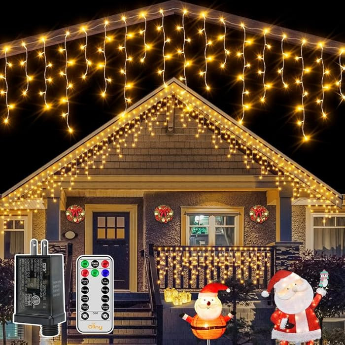 Ollny Icicle Lights for Outside 504LED 41FT, Warm White Christmas Light with Remote 8Modes Timers... | Amazon (US)
