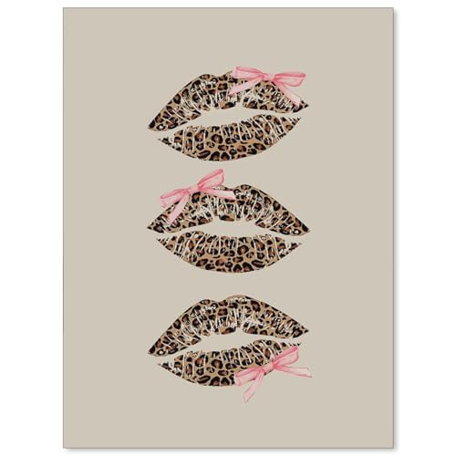 Trendy Leopard Kiss Lips Wall Art Coquette Pink Bow Canvas Prints Vintage Room Aesthetic Posters for Girly Dorm Apartment Decor 8x10in Unframed | Amazon (US)