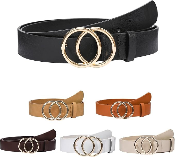 NBLYOS Women Belts Faux Leather for Jeans Fashion Belt with Double O-Ring Buckle | Amazon (US)