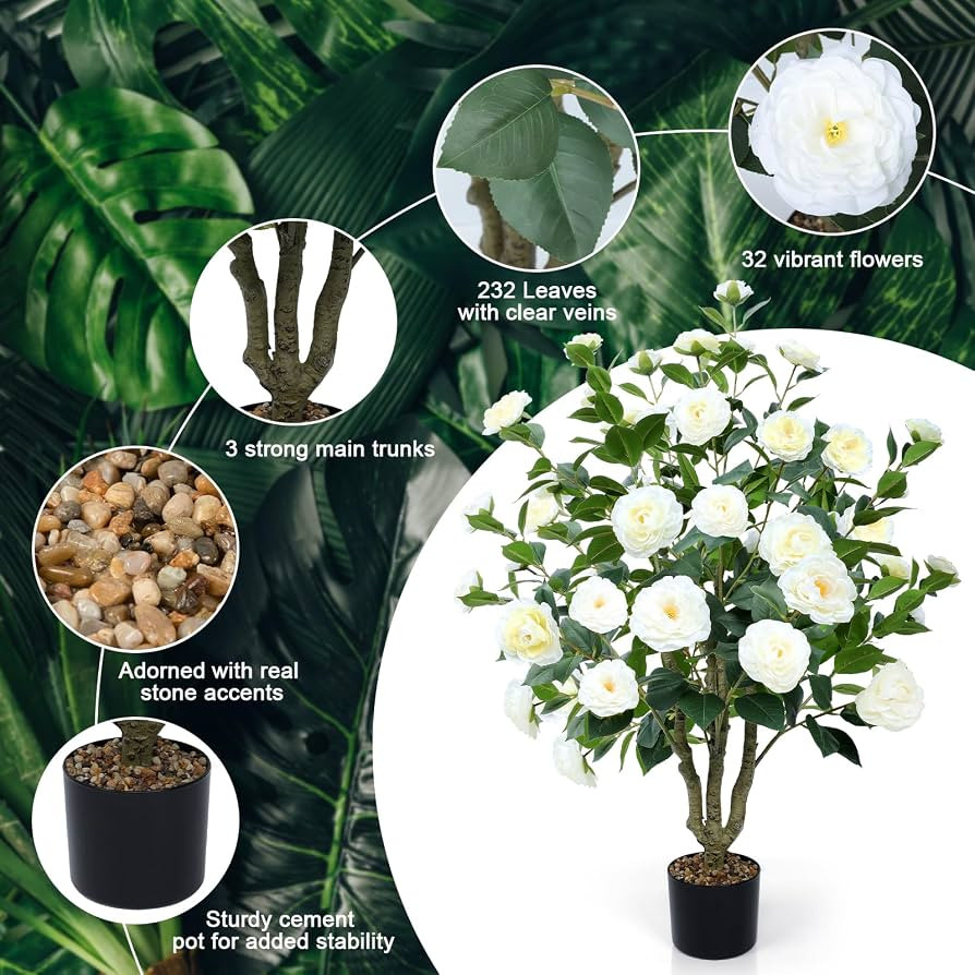 Artificial Camellia Tree 2 Pack 42" with 32 Blooming Flowers in Pot White | Amazon (US)