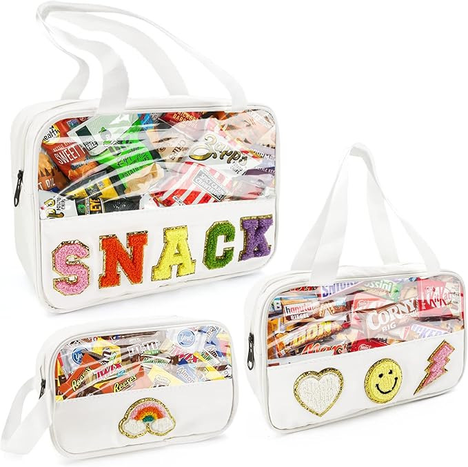 COOBLE Chenille Patch Snack Bags, Clear Reusable Zipper Waterproof Snacks Storage Bags, Letter & ... | Amazon (US)